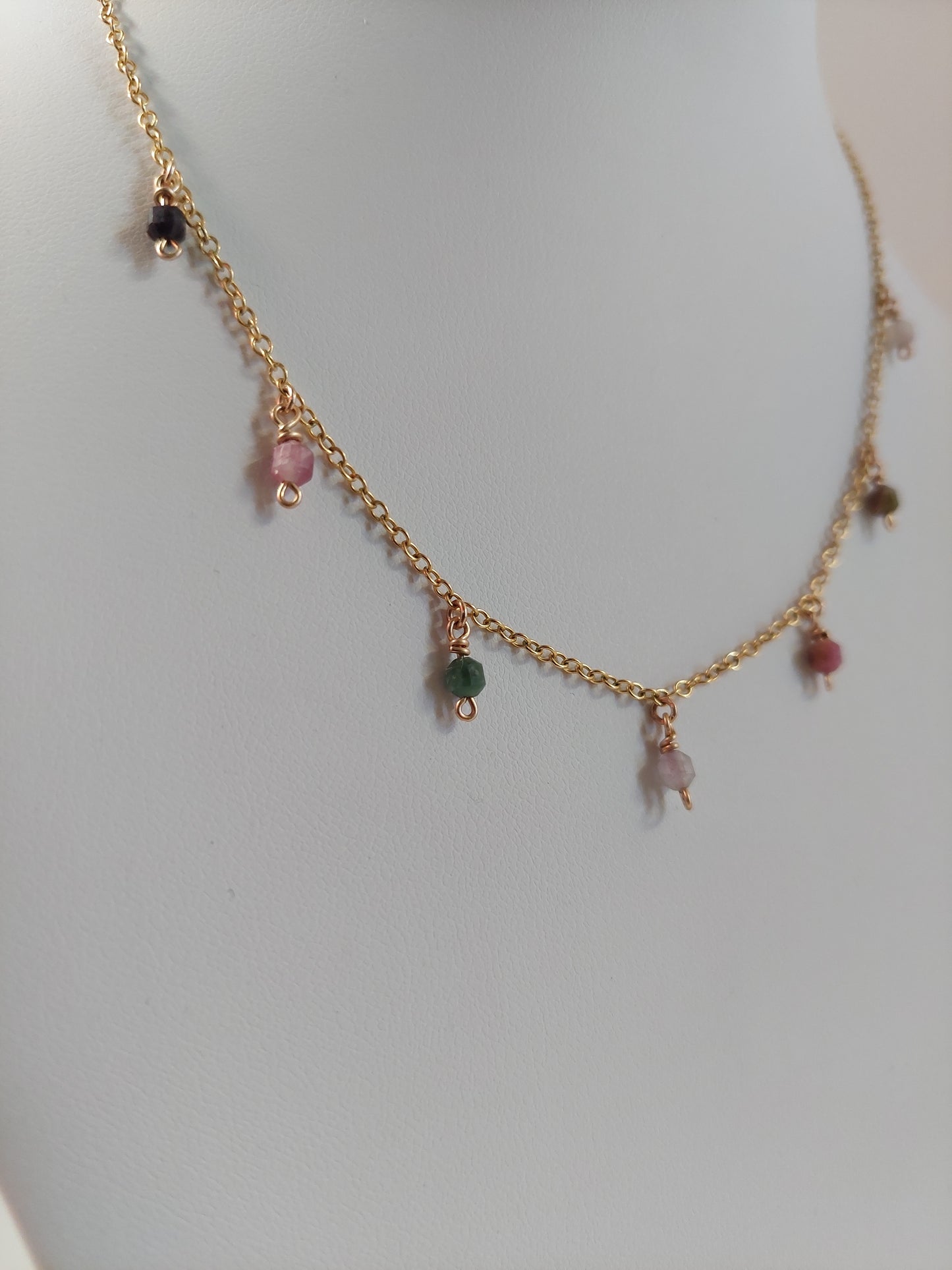 Rainbow Tourmaline & Gold Necklace