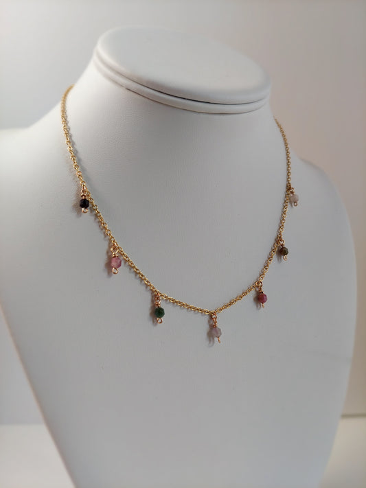 Rainbow Tourmaline & Gold Necklace